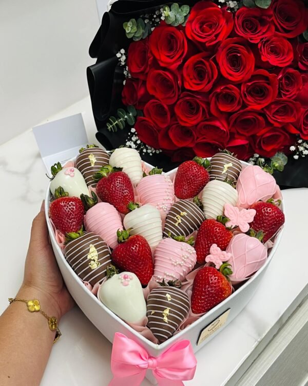 Corazón Fresas con Chocolate