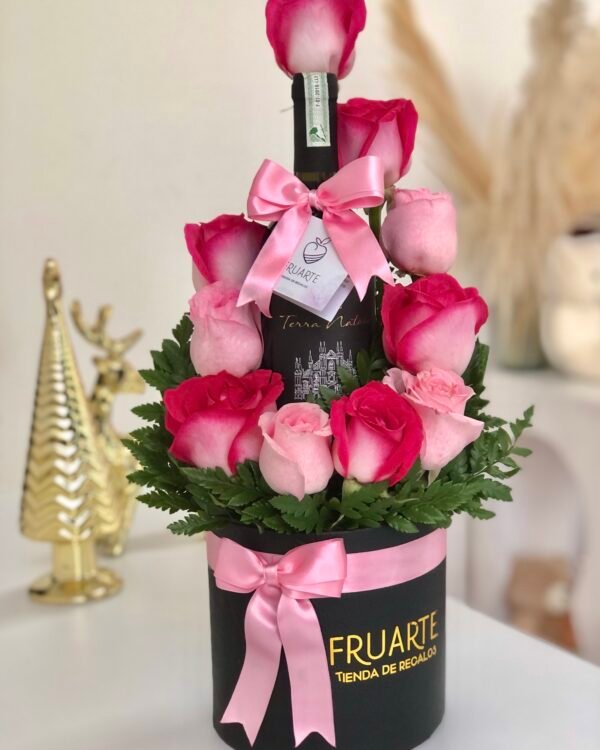 TINTO solo rosas- Arreglo de Flores con licor